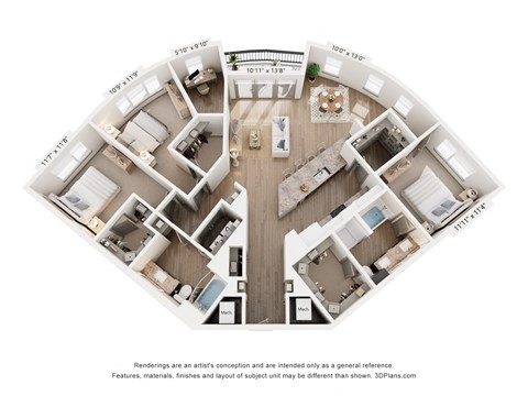 Floor plan for 3 beds, 2 baths, 1651 sqft